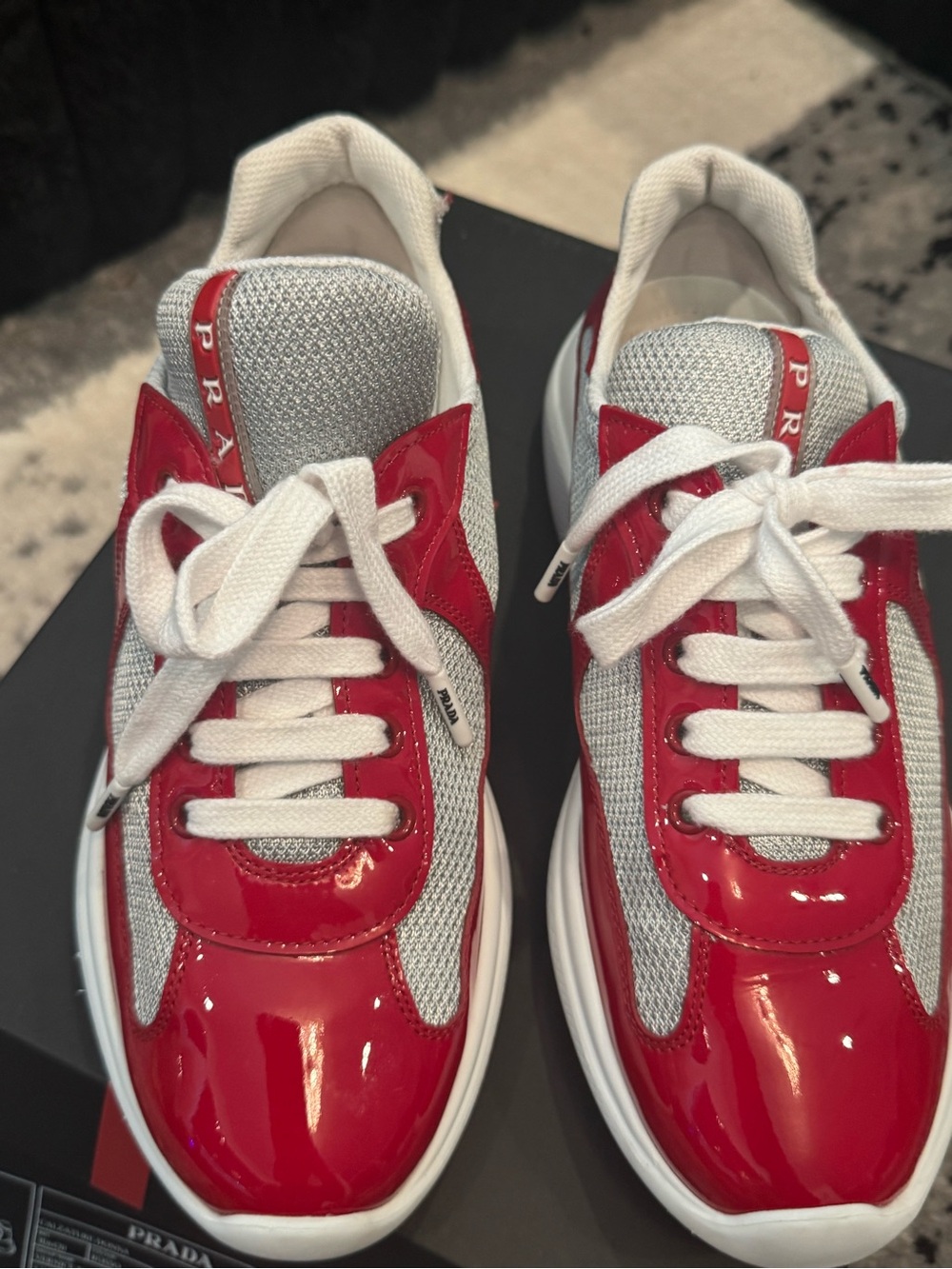 Prada Red and White Women’s Patent Sneakers - Picture 2 of 8